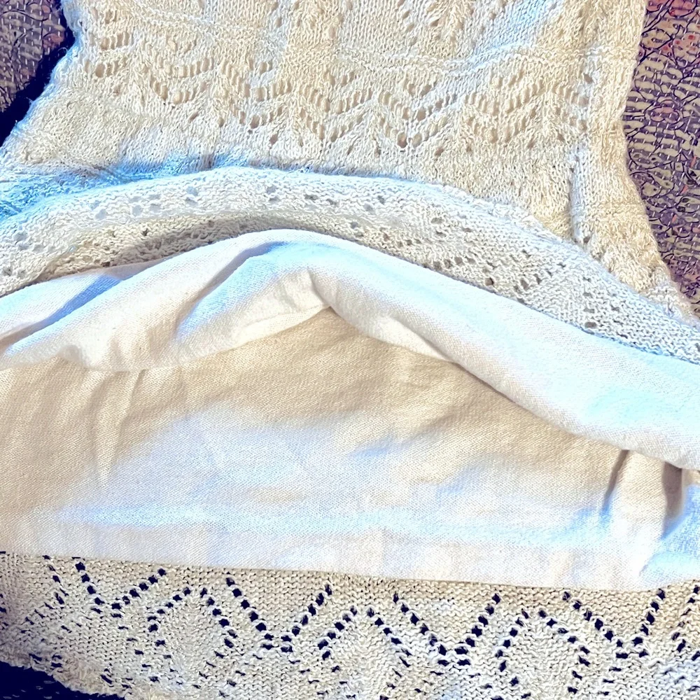 Cream/Ivory Crochet Sweater Dress w/ Cap Sleeves and Metallic Gold Threads - Picture 5 of 6